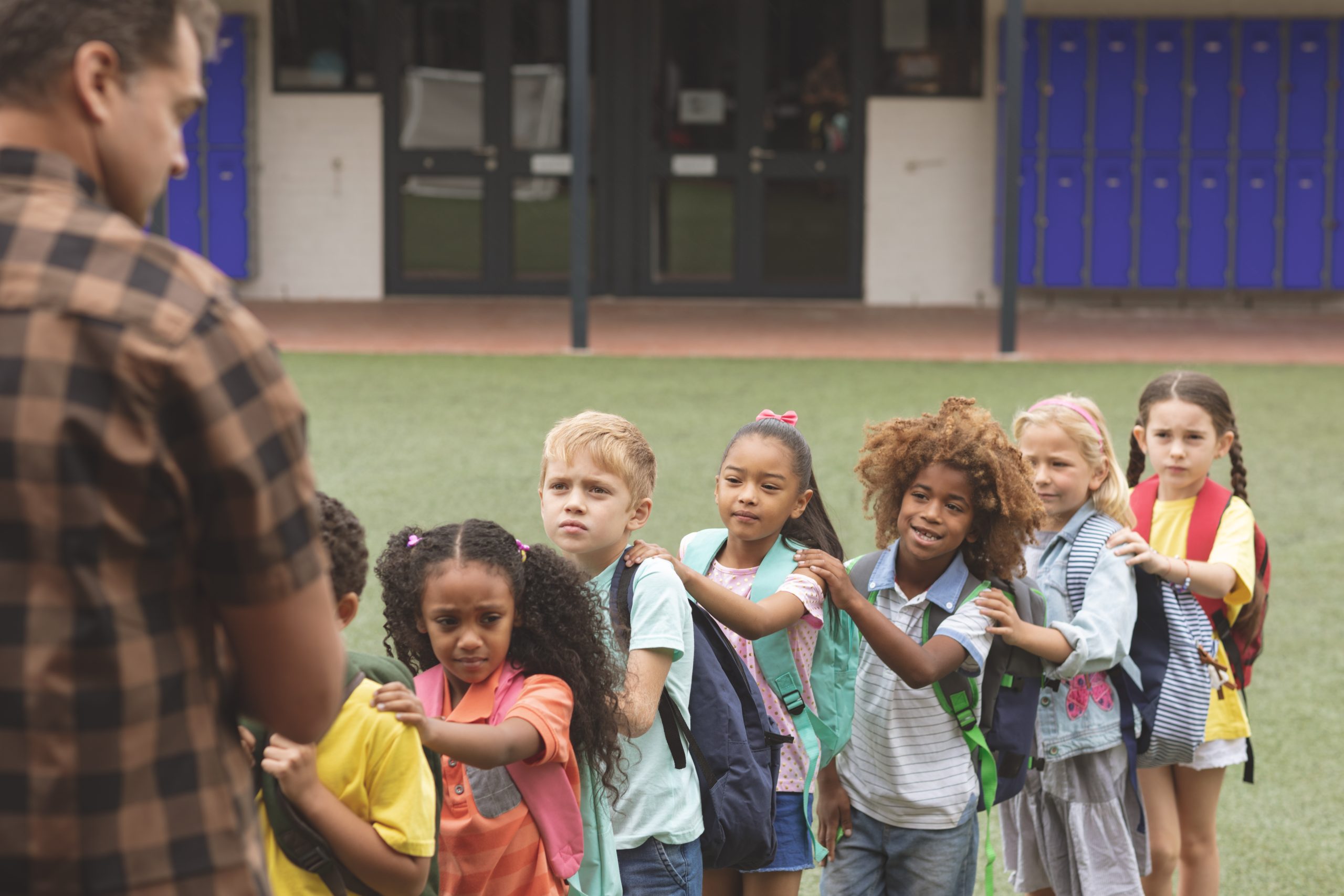 School kids standing in queue at Preschool in Marriottsville, Maryland